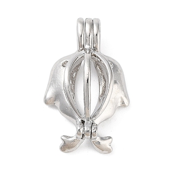 Alloy Bead Cage Pendants, Hollow Cage Charms for Chime Ball Pendant Making, Platinum, Dolphin, 25x16x9mm, Hole: 5x3mm