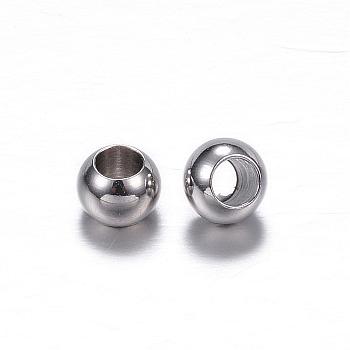201 Stainless Steel Beads, Round, Stainless Steel Color, 5x3.5mm, Hole: 2.5mm