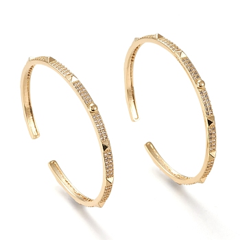 Brass Micro Pave Clear Cubic Zirconia Cuff Bangles, Real 18K Gold Plated, Inner Diameter: 1-7/8x2-1/4 inch(4.9x5.85cm), 4mm