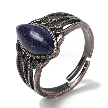 Natural Lapis Lazuli Horse Eye Adjustable Rings(RJEW-K271-05R-09)-2