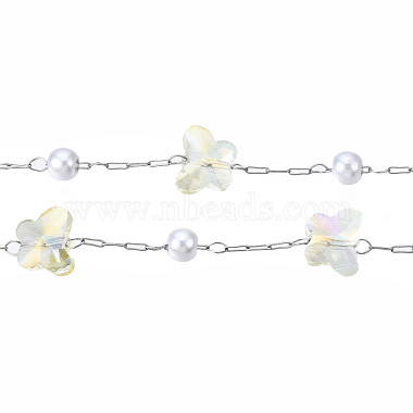 Papillon en verre et chaînes de perles en plastique abs(CHS-N003-02-01)-4