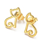 PVD Vacuum Plating 304 Stainless Steel Stud EarRing for Women, Long-Lasting Plated, Hollow Cat, Golden, 12x11mm(STAS-D087-17G)
