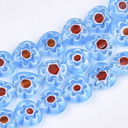 Handmade Millefiori Lampwork Beads Strands, Heart, Light Sky Blue, 10x10x4mm, Hole: 0.8mm, about 42pcs/strand, 15.1 inch(X-LAMP-S191-19A-04)