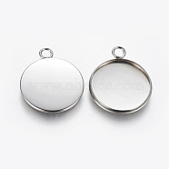 304 Stainless Steel Pendant Cabochon Settings, Plain Edge Bezel Cups, Flat Round, Stainless Steel Color, Tray: 20mm, 26.5x22x2mm, Hole: 3mm(STAS-E471-02F-P)