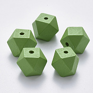 Painted Natural Wood Beads, Polygon, Lime Green, 15.5x16x16mm, Hole: 3.5mm(X-WOOD-Q040-020B-A05)