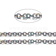 Ion Plating(IP) 304 Stainless Steel Rolo Chains, Belcher Chain, with Spool, for Jewelry Making, Unwelded, Rainbow Color, 5x1mm, about 32.8 Feet(10m)/roll(CHS-H013-07M-I)