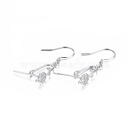 925 Sterling Silver Earring Findings, with Micro Pave Cubic Zirconia, Bar Links and Ice Pick Pinch Bail, Clover, Platinum, 30mm, Pin: 0.7mm and 0.8mm(STER-F048-45P)