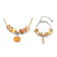 DIY European Bracelet Necklace Making Kit for Kid, Including Brass Chain Bracelet & Wax Rope Necklace Making, Large Hole Style Alloy Pendant & Resin Beads, Orange, Pendant: 30~31mm, Hole: 5mm, 16Pcs/set(DIY-G085-01F)