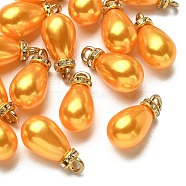 ABS Plastic Pendants, with Golden Tone Iron Findings and Rhinestone, Dyed, Teardrop Charm, Goldenrod, 19.5x9.5mm, Hole: 2.5mm, about 15pcs/bag(KY-YW0001-25A)