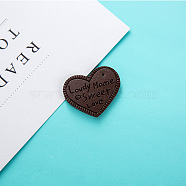 PU Leather Pendants, Heart with Word Lovdy Home Sweet Love, Coffee, 38x30x2.5mm, Hole: 2mm(FIND-CJC0002-04D)
