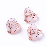 Adjustable Opalite Finger Rings, with Rose Gold Brass Findings, Oval, Size 8, 18mm(RJEW-F085-B01)