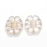 Golden Plated Acrylic Beads, Metal Enlaced, Flower, Clear, 24.5x19x6mm, Hole: 2mm(X-PACR-S219-05)