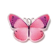 Opaque Acrylic Pendants, with Platinum Iron Jump Ring, Butterfly Charms, Deep Pink, 26.8x36.2x4mm, Hole: 5.2mm(SACR-L004-06H)
