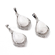 Natural Howlite Pendants, Teardrop Charms, with Platinum Tone Rack Plating Brass Findings, 32x19x10mm, Hole: 8x5mm(G-H283-04P-20)