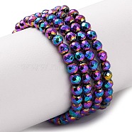 Electroplate Non-magnetic Synthetic Hematite Beads Strands, Faceted, Round, Grade A, Multi-color Plated, 3mm, Hole: 1mm, about 127pcs/strand, 16 inch(G-J169B-3mm-05)