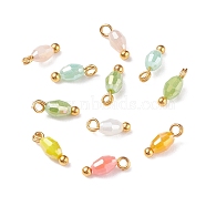 Electroplate Glass Charms, with Brass Ball Head Pins, Golden, Orange, 8.5x3mm, Hole: 1.2mm(PALLOY-JF01382-04)