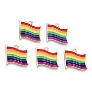 Rainbow Color Pride Flag Alloy Enamel Pendants, Light Gold, Colorful, 20.2x19.5x1.4mm, Hole: 2mm(ENAM-K067-10)