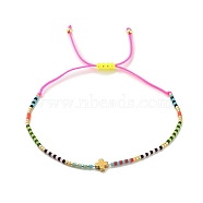 Cross & Glass Seed Braided Bead Bracelet, Adjustable Bracelet, Pearl Pink, no size(KG3745-4)