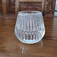 Embossed Round Candle Cups, Glass Candle Holders, European Style Retro Candle Container, Stripe, 5.6x5.3x6.1cm(PW-WG14694-03)