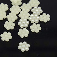 Acrylic Pearl Cabochons, Dyed, Flower, Creamy White, 8x9x3mm(MACR-F026-22)
