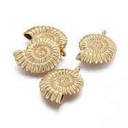 Tibetan Style Alloy Pendants, Lead Free & Nickel Free & Cadmium Free, Nautilus Shell, Real 18K Gold Plated, Matte Gold Color, 37x27x7mm, Hole: 3mm(LF11972Y-MG-NR)