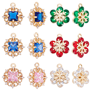 Nbeads 12Pcs 6 Style Rack Plating Brass Pendants, with Rhinestone, Long-Lasting Plated, Cadmium Free & Lead Free, Snowflake, Mixed Color, 2pcs/style(KK-NB0001-74)