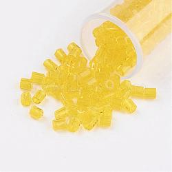 11/0 Two Cut Round Hole Glass Seed Beads, Hexagon, Transparent Colours, Yellow, 2x2mm, Hole: 0.5mm, about 41000pcs/pound(SEED-G006-2mm-10)
