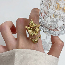 Textured Butterfly Alloy Wrap Open Cuff Ring for Women, Golden, Inner Diameter: 17mm(RJEW-K277-03G)