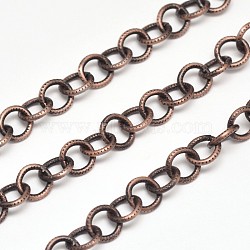Electroplate Iron Cable Chains, Textured, Unwelded, with Spool, Oval, Lead Free & Nickel Free, Red Copper, 7x1mm, about 98.42 Feet(30m)/roll(CH-M002-07R-FF)