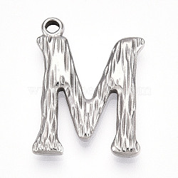 304 Stainless Steel Pendants, Letter Charms, Letter M, 22x17x3mm, Hole: 1.6mm(STAS-N117-01P-M)