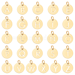 26Pcs 26 Styles 304 Stainless Steel Charms, Flat Round with Letter, Golden, 12x1mm, Hole: 2.5mm, 1pc/style(STAS-UN0055-17)