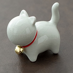 Ceramic Cat Figurines with Bell, for Home Office Desktop Decoration, Floral White, 70x33x56mm(PW-WG28304-05)