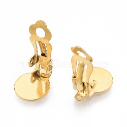 304 Stainless Steel Clip-on Earring Findings, Clip on Earring Pads, Flat Round, Golden, 18x10x7mm, Hole: 3mm(STAS-N092-168G)