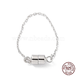 Anti-Tarnish Rhodium Plated 925 Sterling Silver Magnetic Clasps with Safety Chain, Column, Platinum, 72mm, Clasp: 13x4mm(STER-A043-06P)