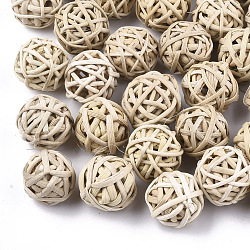 Handmade Reed Cane/Rattan Woven Beads, For Making Straw Earrings and Necklaces, Round, Antique White, 18~23mm(X-WOVE-T006-007B)