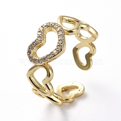 Adjustable Cubic Zirconia Rings, with Brass Finger, Heart, Golden, Size 8, 17.9mm(RJEW-G096-15G)