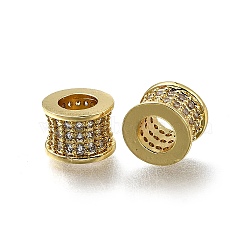 Brass Micro Pave Clear Cubic Zirconia European Beads, Large Hole Beads, Column, Long-Lasting Plated, Rack Plating, Lead Free & Cadmium Free, Real 18K Gold Plated, 8.5x6mm, Hole: 4.5mm(ZIRC-I070-062G)