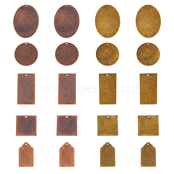40Pcs 10 Style Tibetan Style Metal Tags, Brass Stamping Blank Tag Pendants, Square & Oval & Arrow & Flat Round & Rectangle, Mixed Color, 20~40x12~34x0.5mm, Hole: 1~1.5mm, 4pcs/style(KK-FH0005-47)