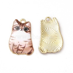 Alloy Enamel Pendants, Cadmium Free & Nickel Free & Lead Free, Golden, Cat Charms, Dark Salmon, 25x16x3mm, Hole: 1.8mm(X-ENAM-M046-12G-C)