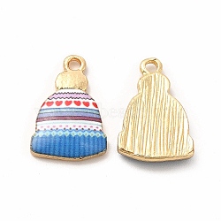 Winter Theme Printed Alloy Pendants, Lead Free & Cadmium Free & Nickel Free, Hat Charm, Golden, Steel Blue, 18x12.5x3mm, Hole: 1.8mm(PALLOY-H127-03G-02)