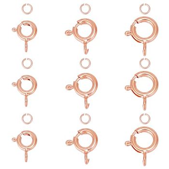 925 Sterling Silver Spring Ring Clasps with Open Jump Rings, Rose Gold, Clasps: 9~11.5x7~9.5x1.5~2mm, Hole: 1.5~2mm, 12pcs; Rings: 24 Gauge, 3x0.5mm, Inner Diameter: 2mm, 12pcs