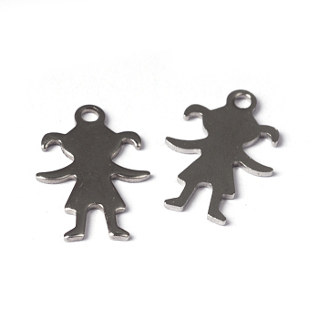 Girl 304 Stainless Steel Pendants, Stainless Steel Color, 16x11x1mm, Hole: 1.5mm