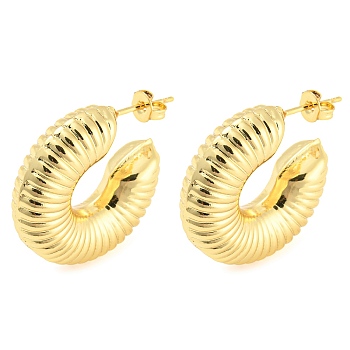 Rack Plating Brass Donut Stud Earrings, Half Hoop Earrings, Long-Lasting Plated, Lead Free & Cadmium Free, Real 18K Gold Plated, 25x28.5x8mm