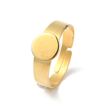 Adjustable 304 Stainless Steel Finger Rings Components, Pad Ring Base Findings, Flat Round, Real 18K Gold Plated, Tray: 8mm, 17mm