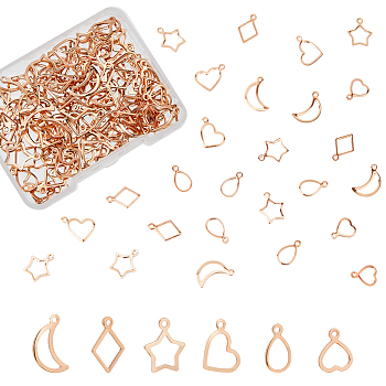 120Pcs 6 Style 304 Stainless Steel Charms, Stamping Blank Tag, Mixed Shapes, Rose Gold, 10~15x8.7~13.7x0.8~1mm, Hole: 1~mm, 20pcs/style