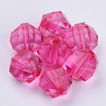 Transparent Acrylic Beads, Faceted, Round, Hot Pink, 20x20mm, Hole: 2.9mm, about 114pcs/500g