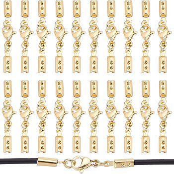 20 Sets 304 Stainless Steel Lobster Claw Clasps, with Cord Ends, Golden, 32mm