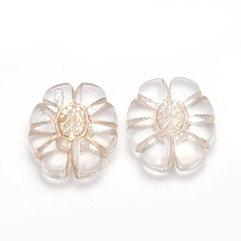 Golden Plated Acrylic Beads, Metal Enlaced, Flower, Clear, 24.5x19x6mm, Hole: 2mm