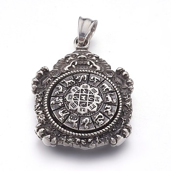 304 Stainless Steel Rotatable Pendants, Lion, Antique Silver, 40.5x31.5x6mm, Hole: 5x9mm