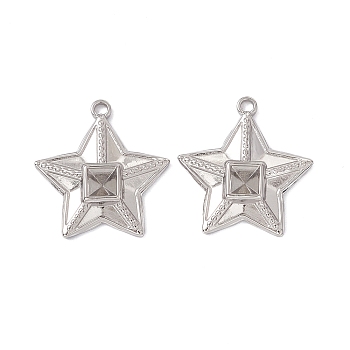 304 Stainless Steel Pendants, Star Charms, Stainless Steel Color, 26x25x4.5mm, Hole: 2.5mm, inner diameter: 5x5mm